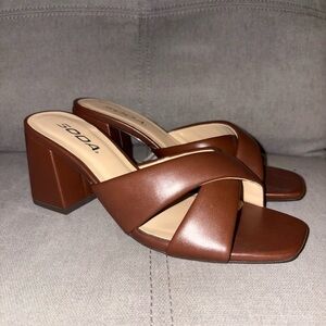 Soda Women's Brown Block Heel Sandals
